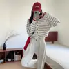 Top de cárdigan a rayas de colorblock con hilo de núcleo para mujer, primavera y otoño, botones, mangas largas, chaqueta de punto versátil