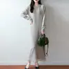 Vestido largo de lana 100% pura con flecos para mujer, nuevo vestido de punto con cuello en V para otoño e invierno, vestido suéter de punto de longitud media por encima de la rodilla, línea A