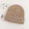 Gorro de lana bordado con estrella para mujer, circunferencia de cabeza grande, adelgazante, cálido gorro de punto de invierno, venta al por mayor