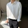 Camisa de manga larga con patrón oscuro tejido retro para hombre, estilo ligero maduro de primavera y verano, alta calidad, sin planchado, antiarrugas, camisa fina, estilista de cabello