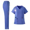 Ropa de Trabajo para Mujer Técnico de Belleza Médica Uniforme de Doctora Enfermera Unisex Manga Corta Pantalón Largo Estilo Delgado Se Puede Usar al Aire Libre Conjunto Dividido