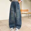 Jeans para Niña Estilo Primavera/Otoño 2026 Nuevos Pantalones de Pierna Ancha con Volantes Elegantes para Niños Medianos/Mayores Pantalones Rectos a la Moda Tendencia