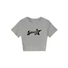 Camiseta Blanca Redonda de Manga Corta Estilo Americano Picante para Mujer, Nuevo Diseño de Letras de Verano, Top Versátil