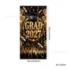 Cortina de Porta para Temporada de Formatura 2027 Preto Dourado GRAD Pendurador de Porta de Formatura Tecido para Painel Festa no Quintal Cobertura de Porta para Fotos