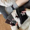 Calcetines de Lana para Mujer Estilo Coreano Dibujos Animados Cachorro Lindo Calcetines de Media Pantorrilla Otoño e Invierno Engrosados Cálidos Calcetines de Felpa Grises Sin Costuras