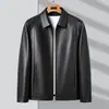 Jaqueta Masculina de Couro PU 2026 Outono/Inverno Gola Lapela Fechamento com Zíper para Homens Jovens e de Meia-Idade, Casaco Casual de Couro Quente Lavável