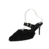 2026 Pantuflas de Exterior para Mujer Estilo Hada Tacón Alto Hebilla de Cuero Punta Fina Zapatos de Piel para Mujer Punta Cerrada Tacón Alto Zapatos Nuevos Otoño Invierno