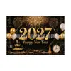 Tela de fondo Feliz Año Nuevo 2027 Tela colgante temática de Año Nuevo Europeo y Americano Pancarta de celebración de festival