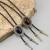 Gravata Borboleta Cowboy Ocidental Retrô Casual Fivela Decorativa Ajustável Colar Longo Masculino de Couro PU Gravata Bolo Personalizada