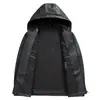 Chaqueta de Cuero para Hombre Solapa Estilo con Capucha de Alta Calidad Chaqueta de Cuero Engrosada con Terciopelo Nuevo Estilo Otoño/Invierno 2026 Ropa de Padre Ropa de Abrigo