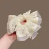 Elástico de Cabelo Grande de Gaze com Bordado Doce de Renda Francesa para Mulheres, Prendedor de Rabo de Cavalo Elegante, Elástico Versátil, Acessório de Cabelo