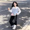 Conjunto de otoño estilo universitario para niñas: Chaleco dulce estilo coreano, camisa con cuello de muñeca y pantalones largos de retazos a cuadros retro - un conjunto de tres piezas
