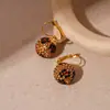 Brincos Irregulares Geométricos com Estampa de Leopardo e Flocagem, Galvanizados a Ouro Real, Brincos da Moda Estilo Europeu e Americano, Brincos Vintage Maillard para Mulheres