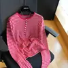 Estilo Yang Zi Igual 26 Outono Novo Tricô Listrado Gola Redonda Fio Natural Tricô Camiseta de Manga Longa Top H072803