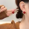 Pendientes Retro de Gema Borgoña Estilo Hong Kong para Mujer, Pendientes Franceses Dorados de Alta Gama de Nicho, Pendientes Elegantes de Año Nuevo