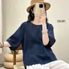 2026 Nuevo Verano Algodón Lino Pulóver Retro Manga Corta Camiseta Casual Talla Grande Algodón Lino Top Holgado Camisa Pequeña Artística
