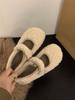 Zapatos de Pelo Rizado de Oveja Color Blanco Plano para Mujer para Usar Afuera 2025 Nuevos Versátiles Otoño e Invierno Zapatos con Velcro Gorro
