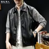 "Old Money" estilo retrô colete de couro PU lavado estilo motociclista para homens, preto, com zíper, corte solto, casual