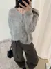 26 Nueva colección Otoño/Invierno: Cárdigan de punto para mujer, estilo coreano, alta calidad, lana merino ultrafina, color liso, cuello redondo, manga larga cepillada