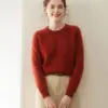 Nuevo Estilo Otoño e Invierno Suéter Grueso de Cinco Agujas y Tres Hilos, Suéter de Cachemira para Mujer, Cuello Redondo, Corte Holgado, Prenda Base Tejida de Cachemira