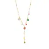 Moda Europea y Americana Nicho Joyería Colorida Dopamina para Mujeres, Colgante Geométrico con Diamantes, Collar Largo en Forma de Y de Acero Inoxidable