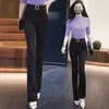 Pantalones Acampanados de Cintura Alta para Mujer, Nuevo Estilo Primavera y Otoño, Elásticos, Adelgazantes, Tallas Grandes, Pierna Recta, Versátiles, Caída Suave, Adelgazantes, Alargadores de Piernas, Pantalones de Traje