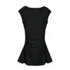 Vestido de temperamento estilo commuter urbano, design nicho, estilo moda, cintura plissada, cor sólida, saia slim em A para mulheres
