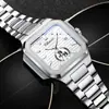 Reloj de pulsera de acero para hombre de moda, de alta calidad, cuadrado, de cuarzo, con correa de eslabones, calendario, impermeable, luminoso, para hombre