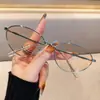 Gafas de Sol de Moda Estilo Coreano con Montura Ojo de Gato, Se Pueden Personalizar con Lentes Graduados, Monturas de Gafas Ultraligeras, Gafas de Sol con Montura Fina de Metal Dorado