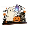 Decoração de Mesa de Madeira Fantasma de Halloween - Abóbora, Morcego, Aranha Placa de Madeira - Enfeite de Decoração para Casa de Feriado