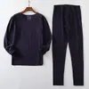 Traje térmico cálido de terciopelo de doble cara para otoño e invierno, para hombre, con parche de terciopelo fino molido, pantalones cálidos sin costuras de otoño
