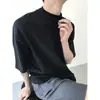 Camiseta Masculina de Gola Dupla com Decote Pequeno, Estilo Verão Old Money, Cinza Claro de Alta Qualidade, Casual Versátil, Ombro Normal, Manga Curta