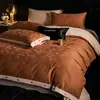 Juego de ropa de cama de cuatro piezas de jacquard cepillado de algodón de fibra larga, 60 hilos, Clase A, con sensación de alta gama, que incluye funda de edredón, sábana bajera y sábana encimera