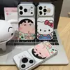 Estojo fofo de desenho animado Shin-chan Kitty adequado para Apple 17 Pro Max, Huawei, Xiaomi e Vivo com janela grande e capa macia