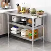 Acero Inoxidable 304 Mesa de Trabajo Cocina Comercial Corte de Verduras Hueso Tienda de Té con Leche Mesa de Operación 08 Estante de Embalaje de Doble Capa