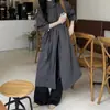 Casaco trench coat feminino de alta qualidade outono e inverno Dongdaemun coreano estilo coreano gola alta abotoado solto comprimento médio