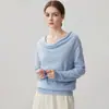 Suéter de Cashmere Francês de Um Ombro 2026 Outono/Inverno Feminino Cor Sólida Camada Base Versátil Solto Emagrecedor Pulôver