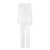 Pijama Casual de Punto Hueco de Manga Larga y Pantalón Largo de Nuevo Estilo Europeo y Americano Transfronterizo 2026, Ropa de Casa Cómoda para Mujer, Sencilla y Casual