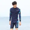 Traje de baño de dos piezas para adolescentes, top de manga corta, bañador de manga larga, conjunto de traje de baño para hombre con protección solar, equipo completo de natación