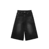 Calça Shorts Jeans Preto Cropped Estilo Americano para Mulheres, Shorts Retrô de Verão de Comprimento Médio Largos de Pernas Retas, Shorts Plus Size
