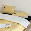 Juego de Cuatro Piezas de Algodón Rayado y Bloques de Color con Textura, Estilo Minimalista, Absorbe la Humedad, Transpirable, Algodón Puro, Juego de Ropa de Cama Suave y Cómodo