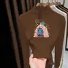 Camiseta térmica de forro polar para niñas, con volantes, para usar debajo, nuevo estilo otoño e invierno 2026, para niños mayores, top de manga larga, camiseta de cuello medio alto