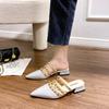 Sapatos de Rebite Sandálias de Rebite Estilo Francês Roupa de Verão Feminina Chinelos Meio Sapatos de Bico Fino Verniz Estilo Coreano