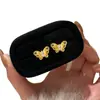 Suministro del Libro Rojo Pequeño Aretes de Mariposa de Oreja Voladora de Doble Capa Cable de Latón Chapado en Oro Dibujo de Alambre Mariposa Retro Lujo Ligero Gama Alta Refinado Elegante Elegante Aretes