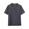 Pijama Masculino de Verão Cardigan Manga Curta Algodão Amigo da Pele Respirável Tamanho Grande Peça Única Solta Masculina Manga Meia-manga Verão