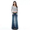 Jeans retro azules de tiro bajo acampanados para mujer, nueva colección otoño 2026, pierna recta elástica, pantalones acampanados que no ajustan