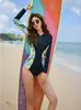 Traje de baño de una pieza para mujer, Traje de surf, Camiseta de manga larga con protección solar, Traje de snorkel, Traje de buceo con estampado, Ajustado, Estilo europeo y americano