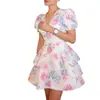 Moda Femenina Europea y Americana Transfronteriza Estilo Nuevo Otoño 2026 Vestido Sexy con Estampado, Cuello en V y Volantes