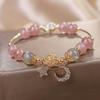 Pulsera de Cristal de Fresa Natural Cristal Rosa Cristal Gris Piedra Lunar Niñas Doble Diseño Nicho Ins Pulsera Möbius