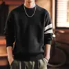 Suéter de punto de alta gama, peso pesado, con bloques de color para hombre, nuevo estilo otoño/invierno, capa interior cálida, suéter básico casual y cómodo